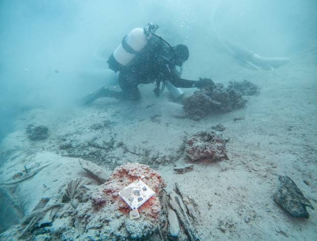 An underwater archaeologist works at a Byzantine shipwreck near Polace on the island of Mljet
