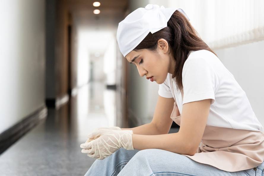 Burnout,Low,Wage,Immigrant,Worker,,Woman,Cleaner,Having,Problem,With