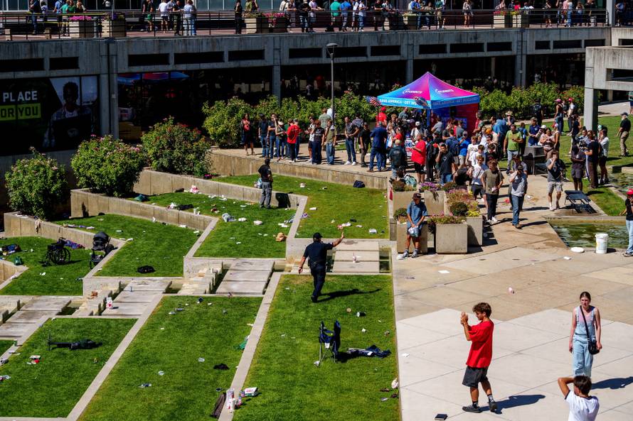 Scene after U.S. right-wing activist and commentator Charlie Kirk was shot at a Utah Valley University speaking event in Orem