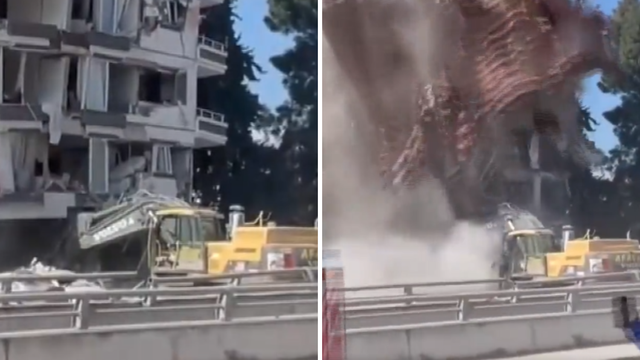VIDEO Turčin u zadnjoj sekundi izbjegao smrt: Iskočio s bagera na koji se srušilo pola zgrade