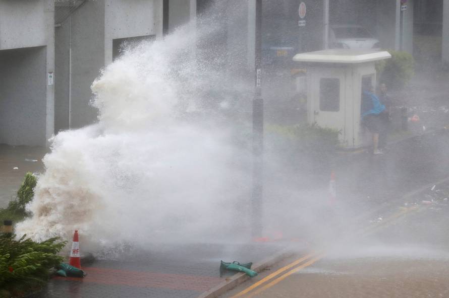 Waves triggered by Typhoon Hato are seen in Hong Kong