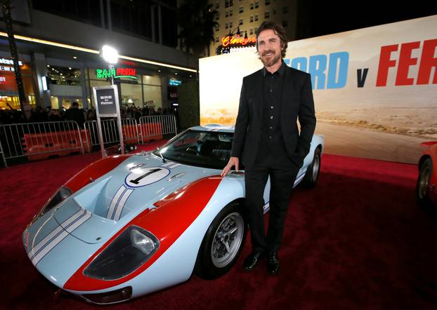 Cast member Bale poses at a special screening for the movie "Ford v Ferrari" in Los Angeles