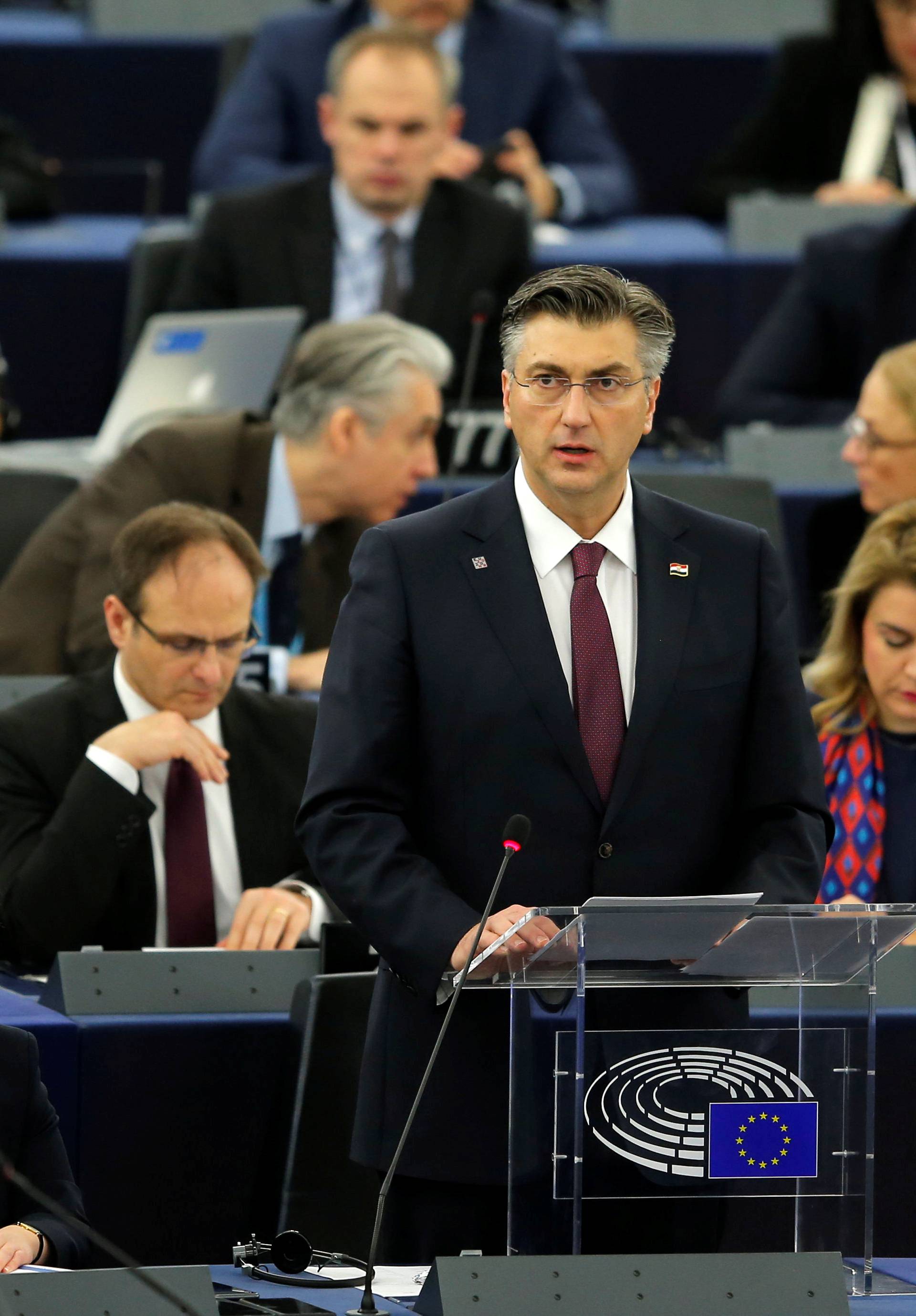 Croatia's Prime Minister Plenkovic addresses the European Parliament in Strasbourg