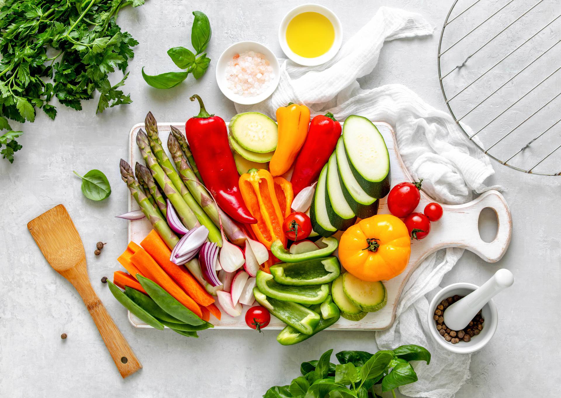 Fresh vegetables ready for cooking on a grill