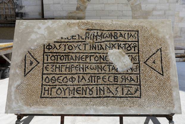 A 1500-year-old mosaic floor bearing a Greek writing, discovered near Damascus Gate in Jerusalem