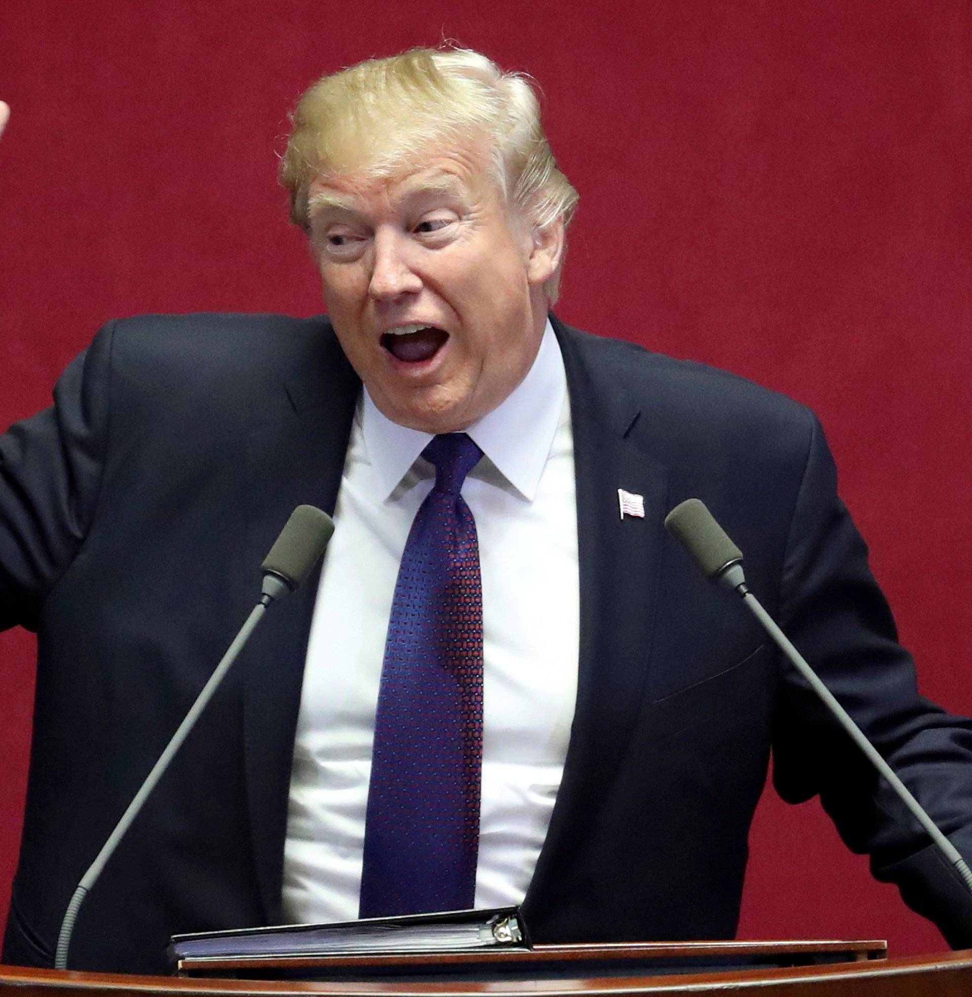 U.S. President Donald Trump delivers a speech at the National Assembly in Seoul