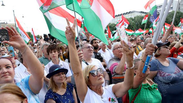 Hungarian opposition figure Peter Magyar holds an anti-government protest in Debrecen