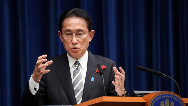 Japanese Prime Minister Fumio Kishida attends a news conference in Tokyo