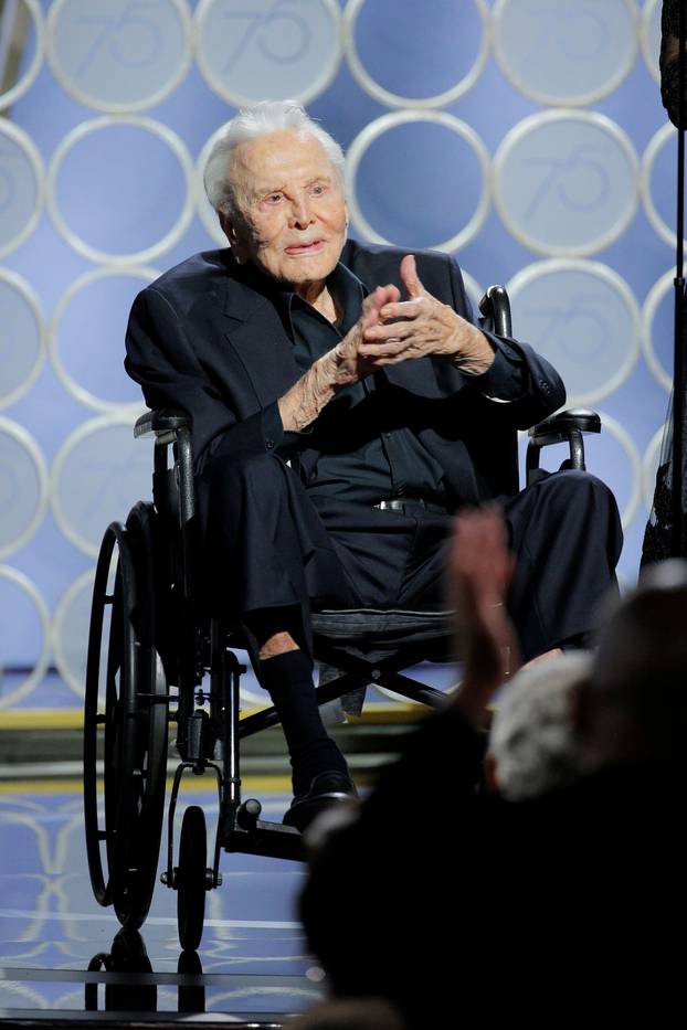 Presenter Kirk Douglas at the 75th Golden Globe Awards in Beverly Hills, California