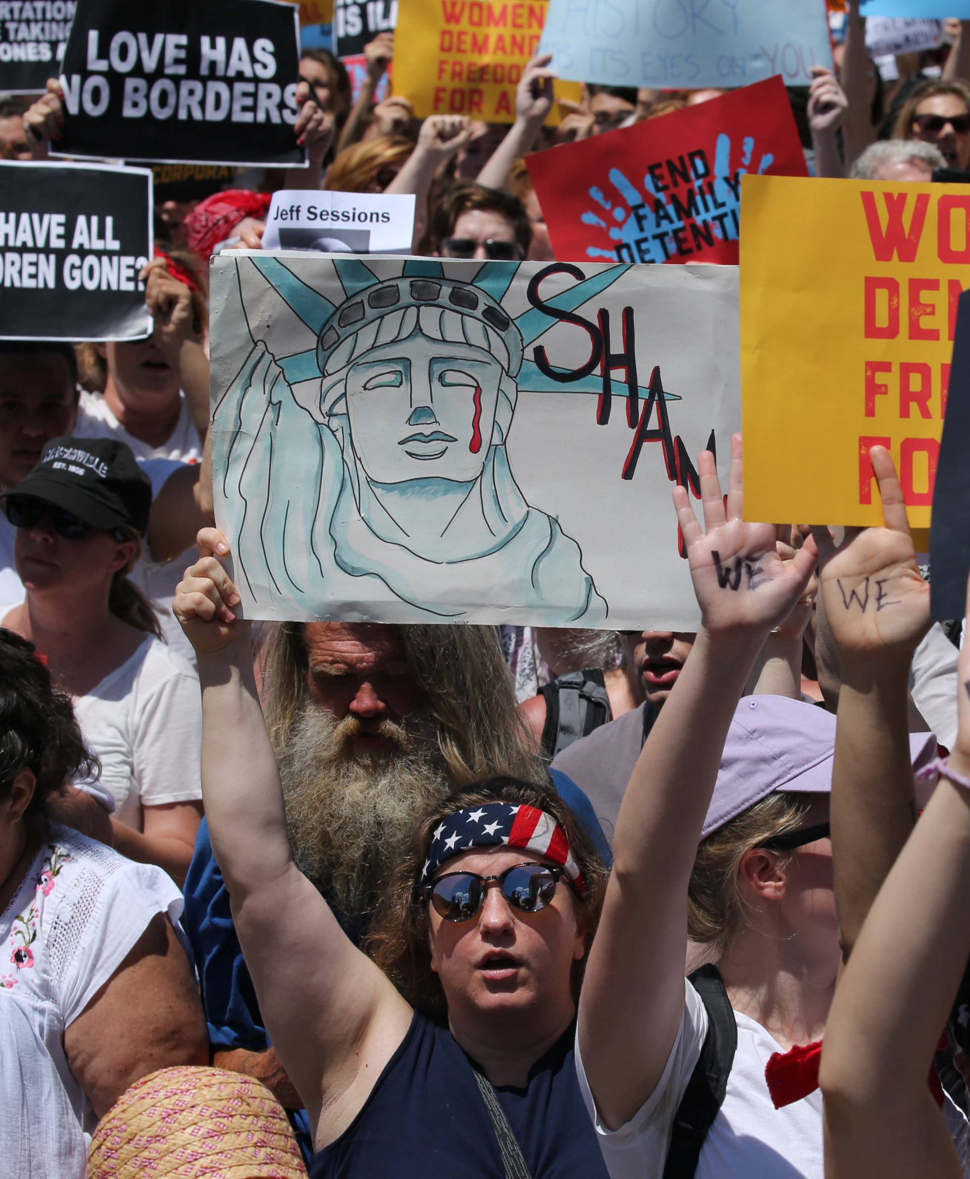 Hundreds of women march during immigration rally in Washington