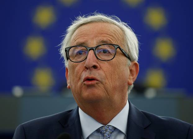 European Commission President Juncker delivers a speech during a debate on The State of the EU at the European Parliament in Strasbourg