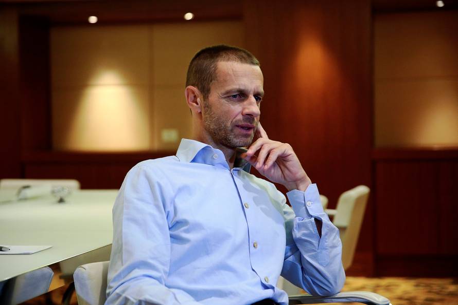 President of the Football Association of Slovenia and candidate for the UEFA presidency Ceferin speaks during an interview with Reuters in Athens