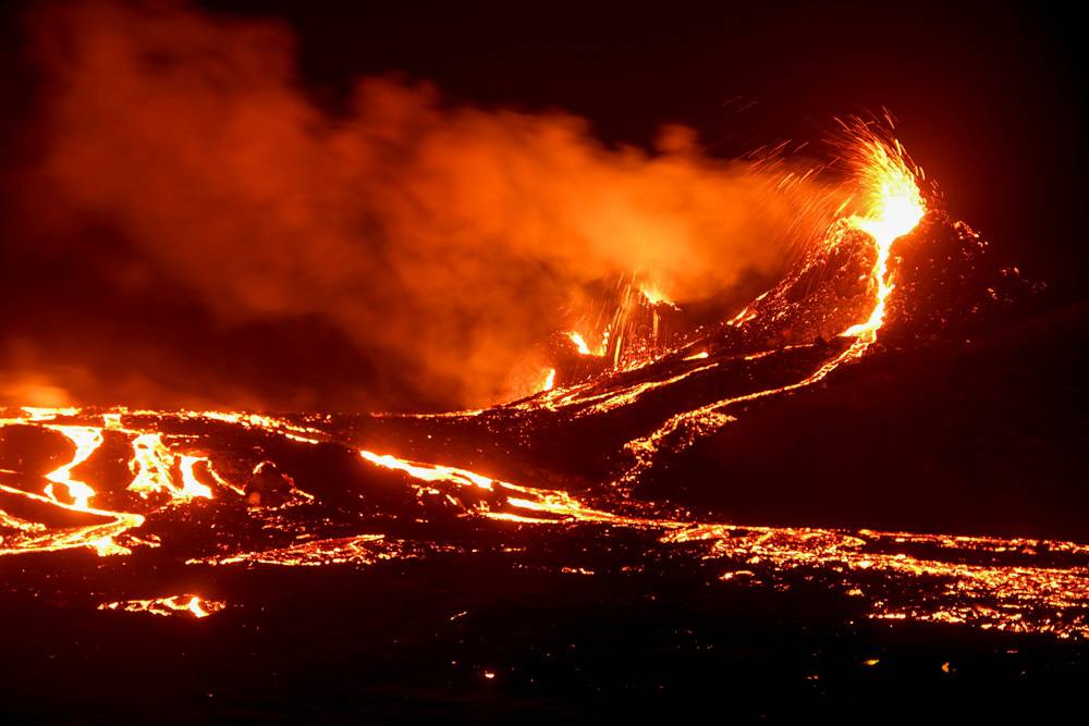 Volcanic eruption in Geldingadalur in Reykjanes peninsula in Iceland