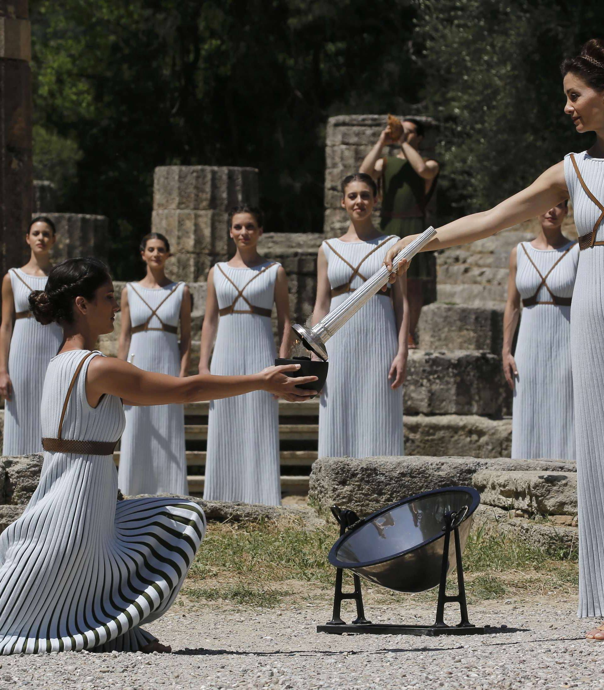 The Olympic flame lighting ceremony for the Rio 2016 Olympic Games takes place at the site of ancient Olympia in Greece