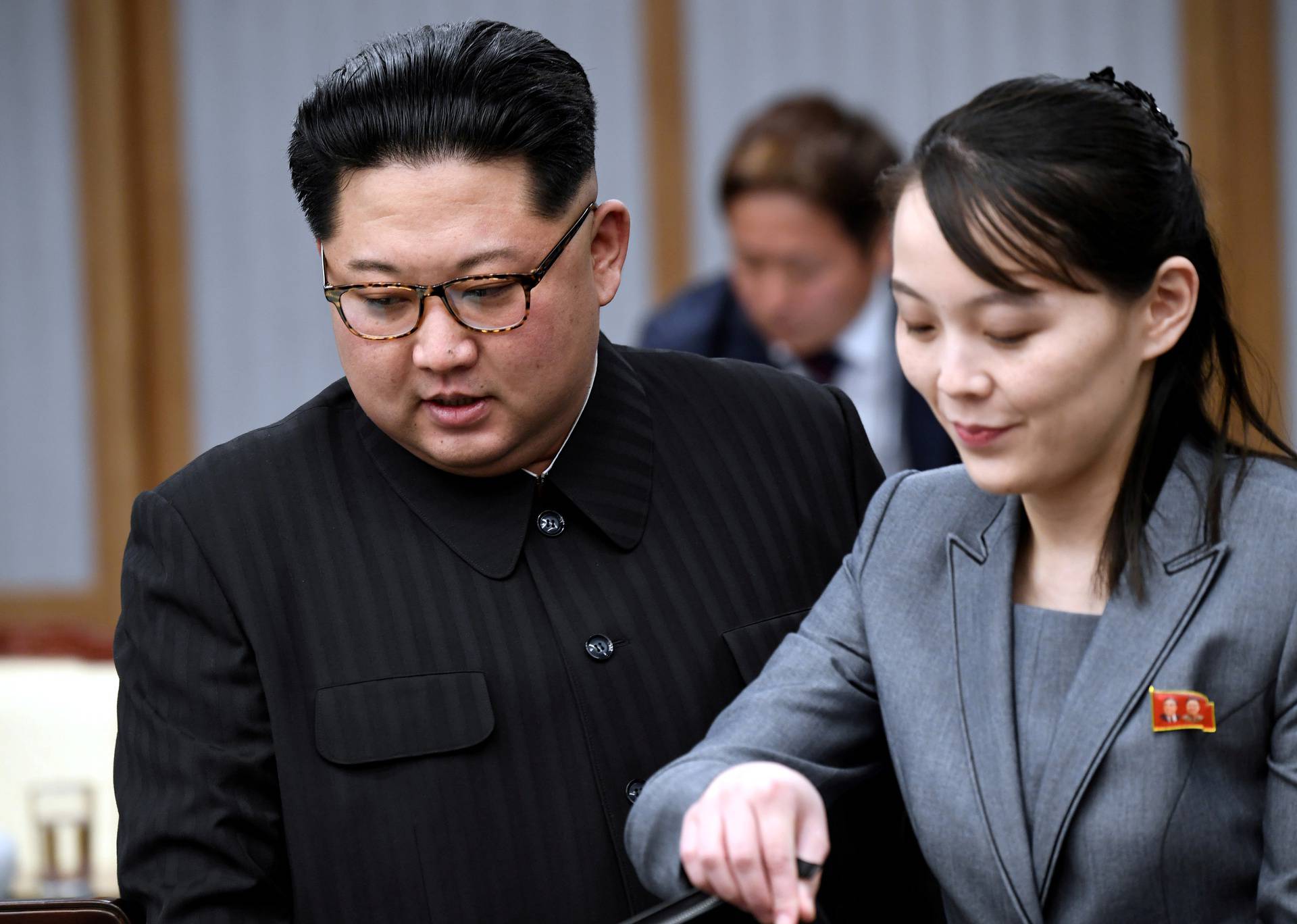 FILE PHOTO: North Korean leader Kim Jong Un and his sister Kim Yo Jong attend a meeting with South Korean President Moon Jae-in at the Peace House