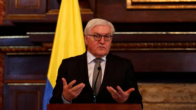 German FM Steinmeier speaks during a media conference at the San Carlos palace in Bogota