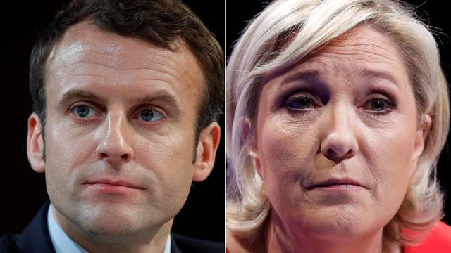 A combination picture shows portraits of the candidates, Macron and Le Pen, who will run in the second round in the 2017 French presidential election in France