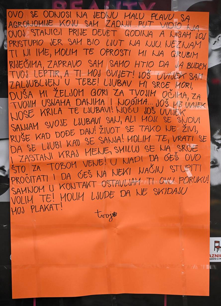 Zagreb: Ljubavna poruka na tramvajskoj stanici