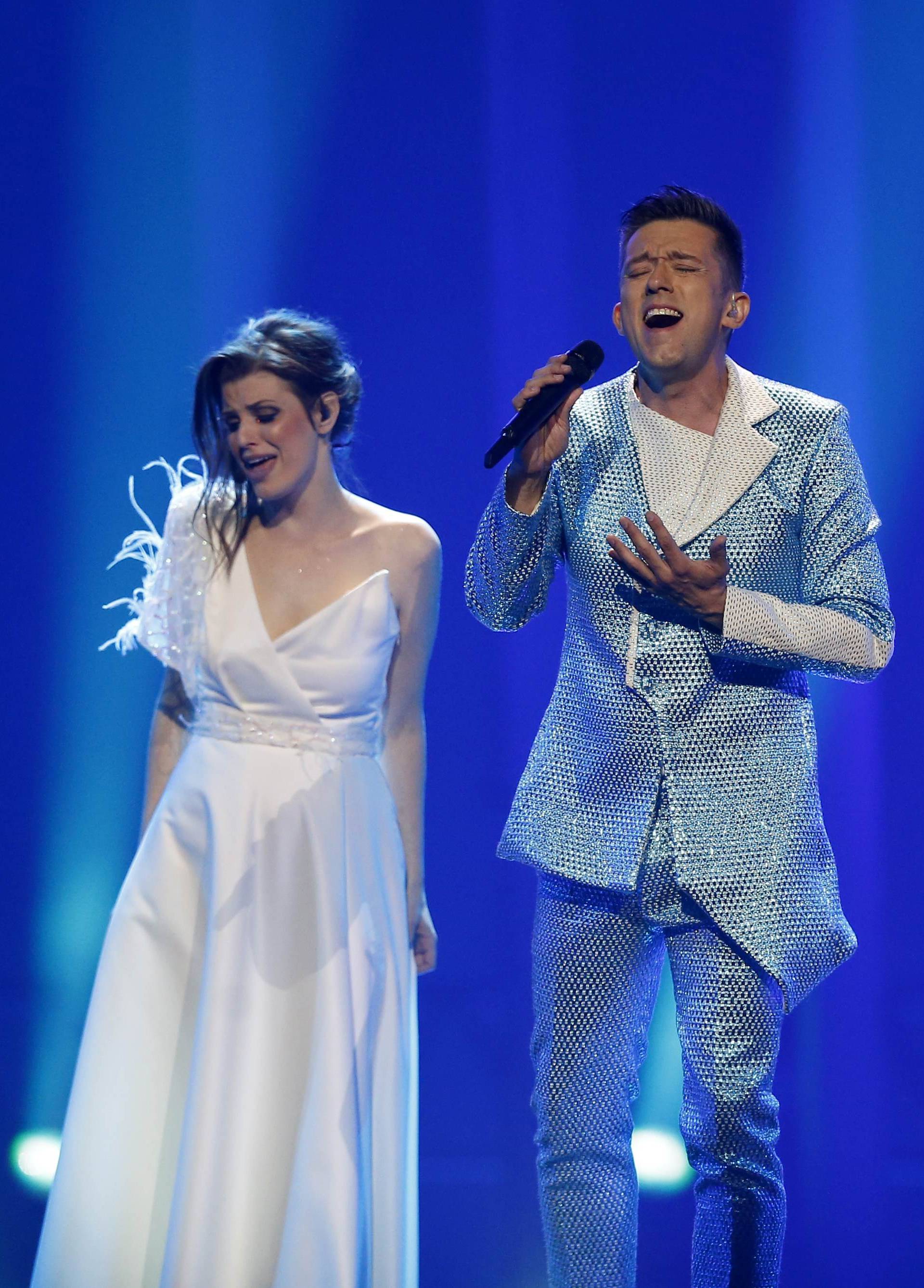 Montenegroâs Vanja Radovanovic performs âInjeâ during the Semi-Final 2 for Eurovision Song Contest 2018 in Lisbon