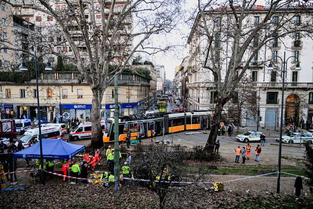 Aftermath of tram derailment in Milan