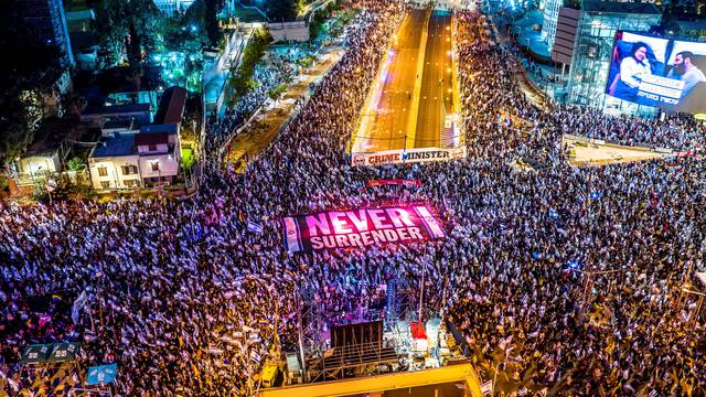 FILE PHOTO: Protests against Israeli government's judicial overhaul, in Tel Aviv