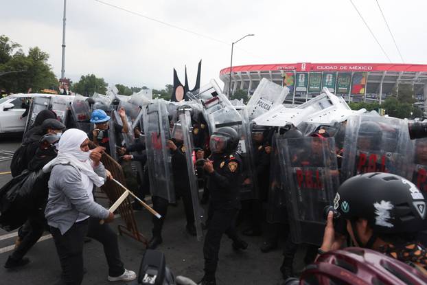 Protest march ahead of the opening match of the 2026 FIFA World Cup, in Mexico City