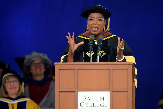 Entertainer and honorary degree recipient Oprah Winfrey delivers the Commencement address at Smith College in Northampton