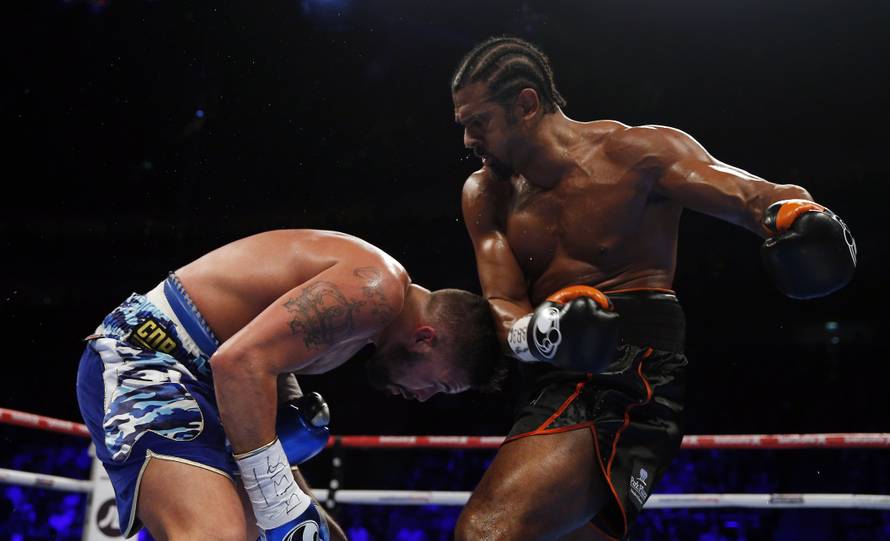 David Haye in action with Tony Bellew