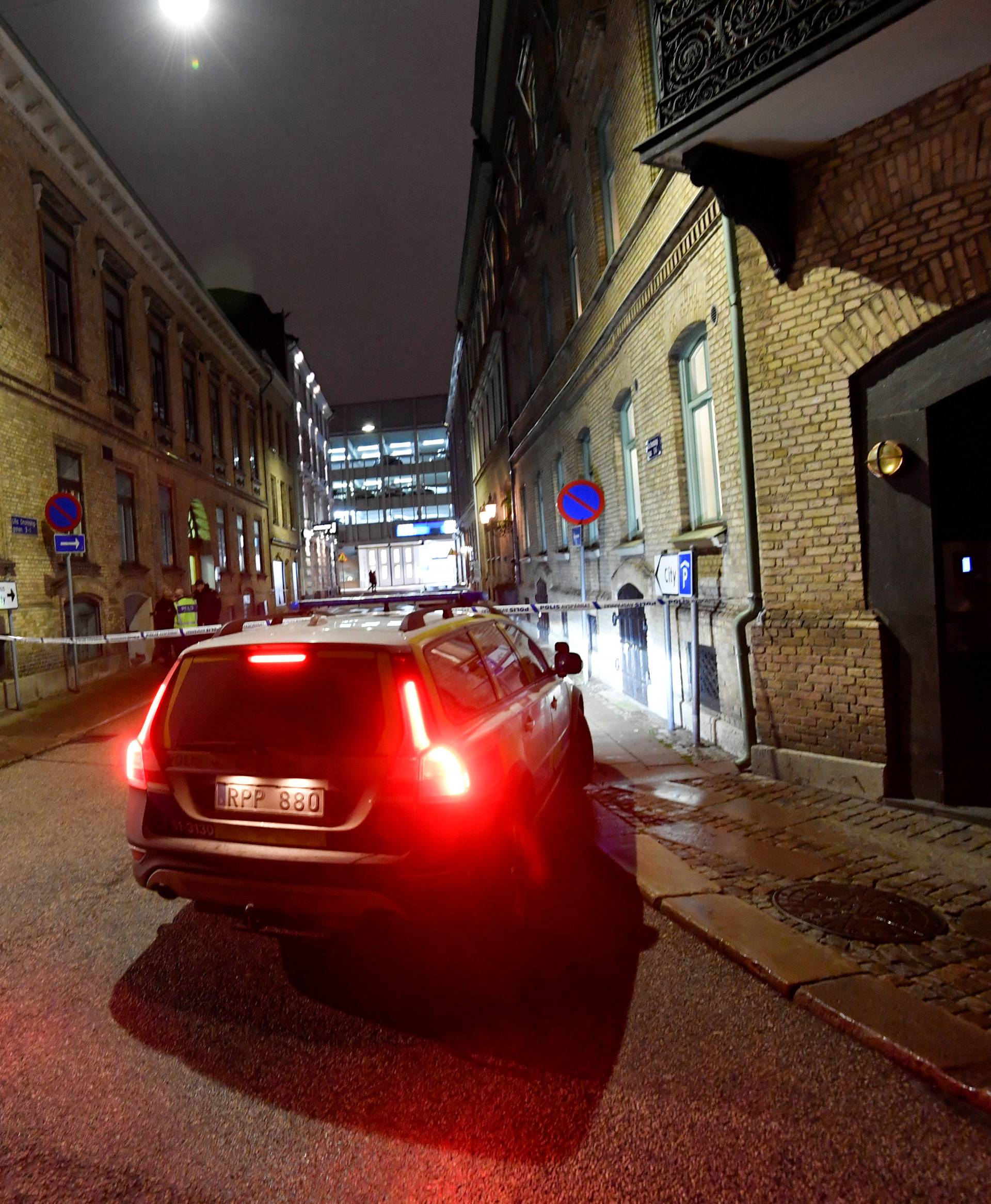 Police is seen at the site of an attack near a synagogue in Gothenburg