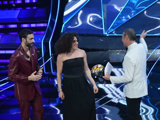Sanremo, 74th Italian Song Festival, First Evening. Marco Mengoni and the guests on stage