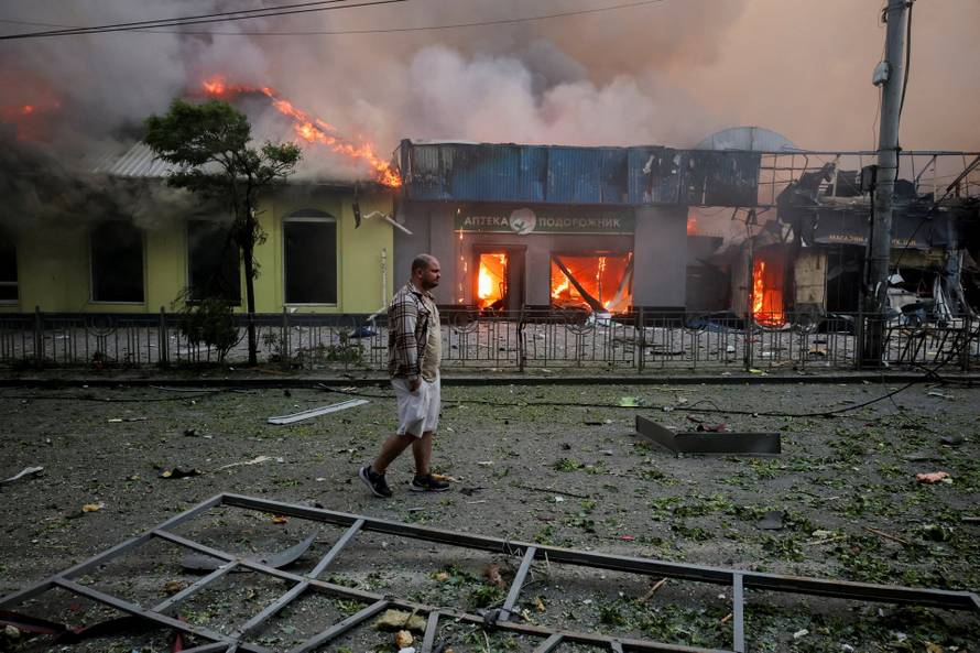 Aftermath of an overnight Russian missile and drone strike, in Kyiv