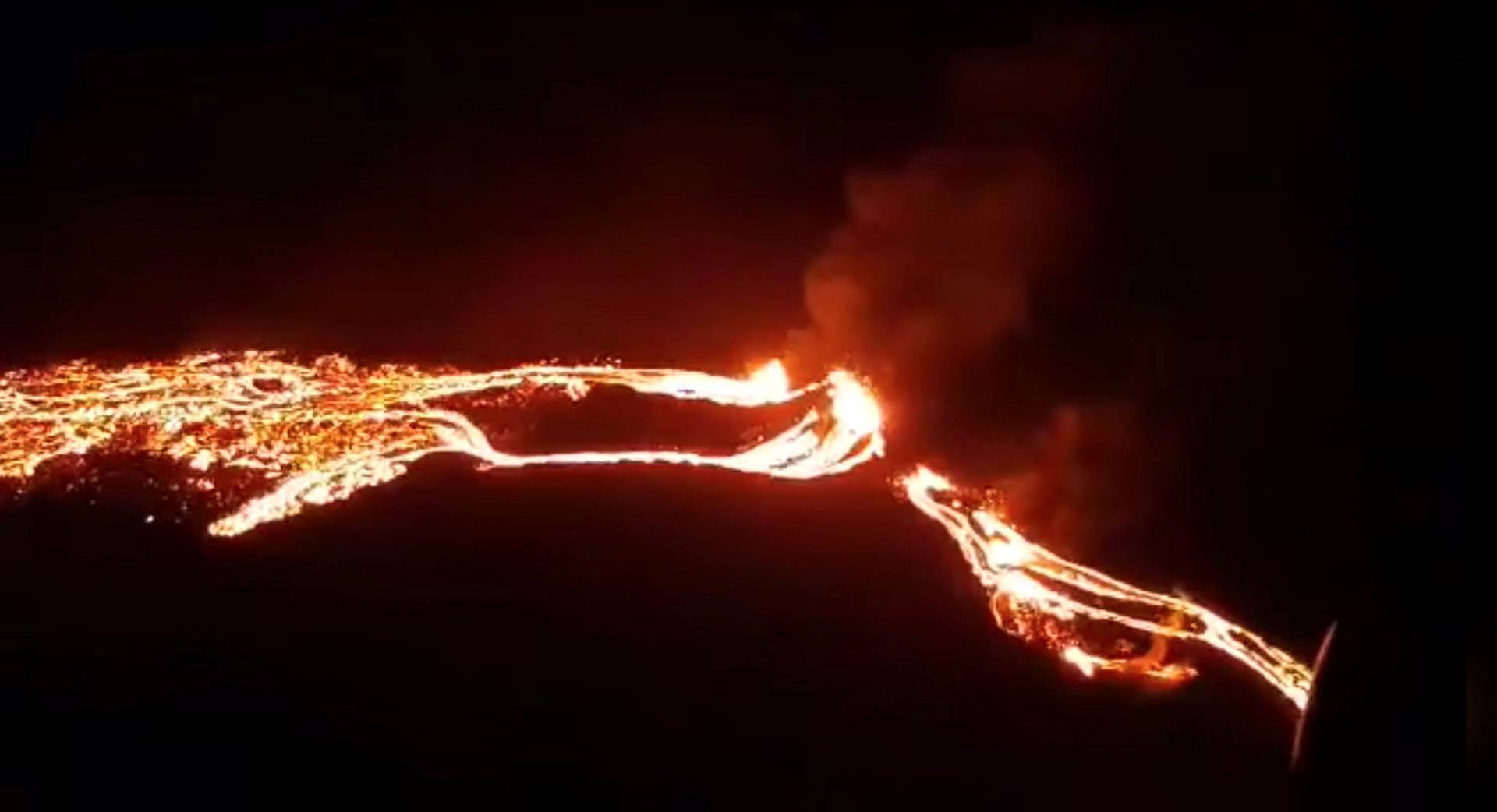 A volcanic eruption is seen in Fagradalsfjall, Reykjanes, Iceland