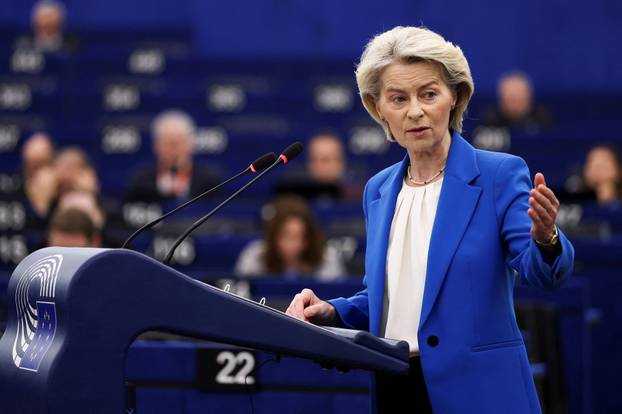 European Commission President Ursula von der Leyen addresses the EU Parliament in Strasbourg