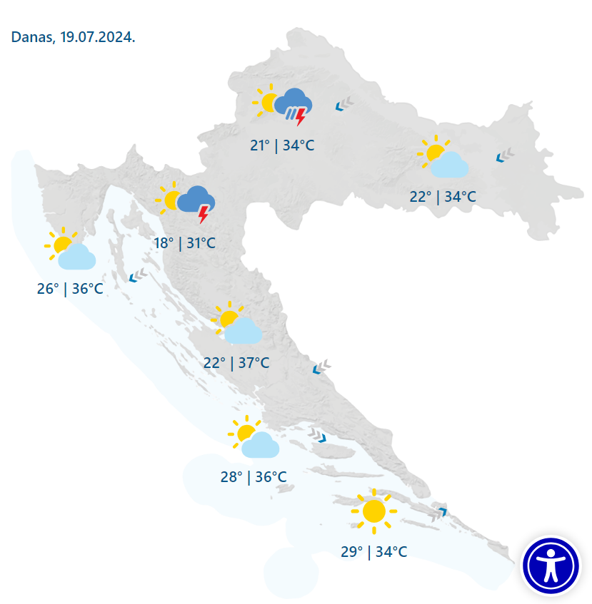 Stiže kraj toplinskog vala, pali pljuskovi s grmljavinom kod Zagreba, obala još u crvenom