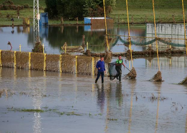 Zagreb: Ribiči pokušavaju spasiti što više ribe tijekom povlačenja vode u oteretnom kanalu Sava-Odra