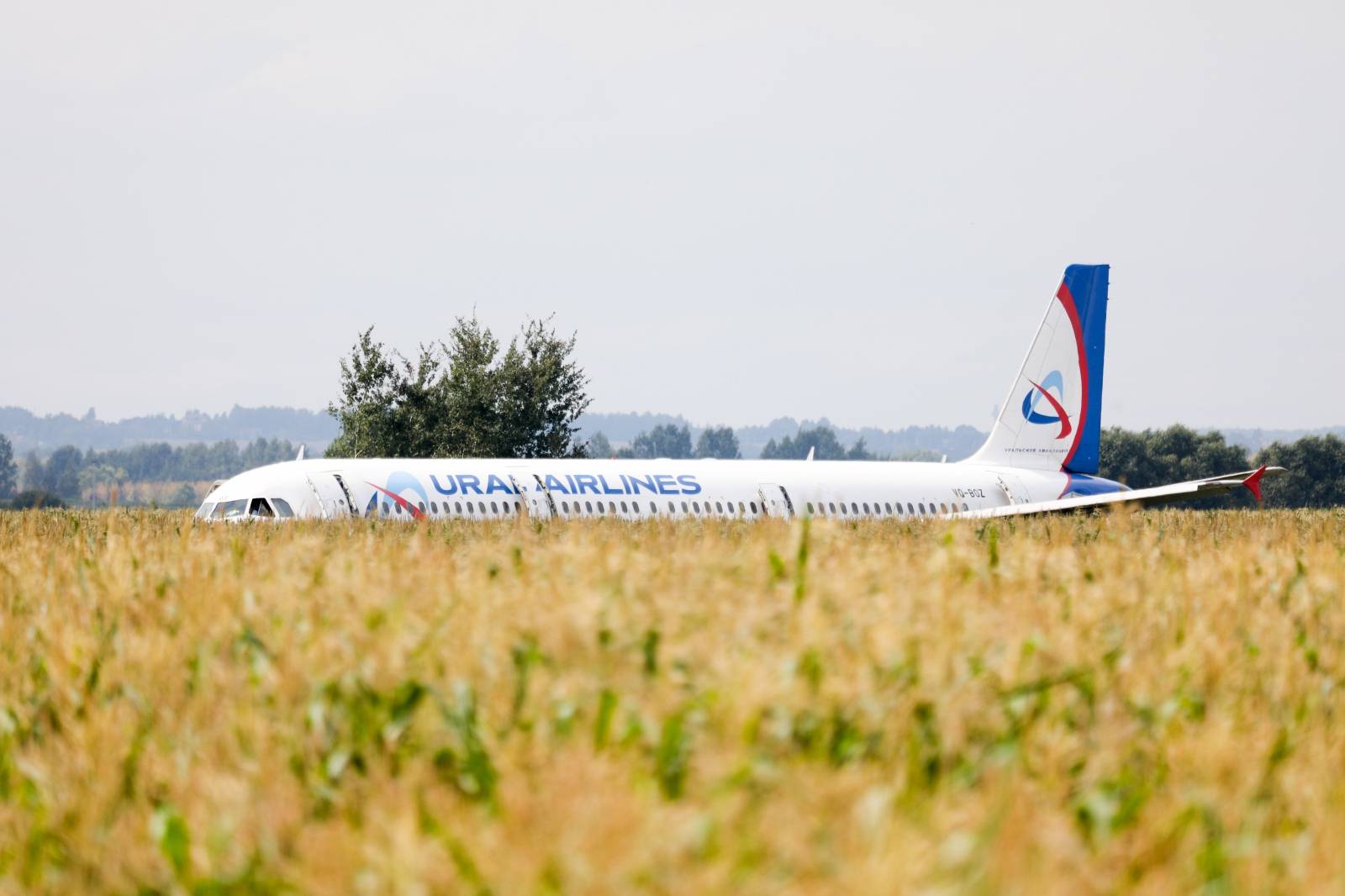 A view shows a passenger plane following an emergency landing near Moscow