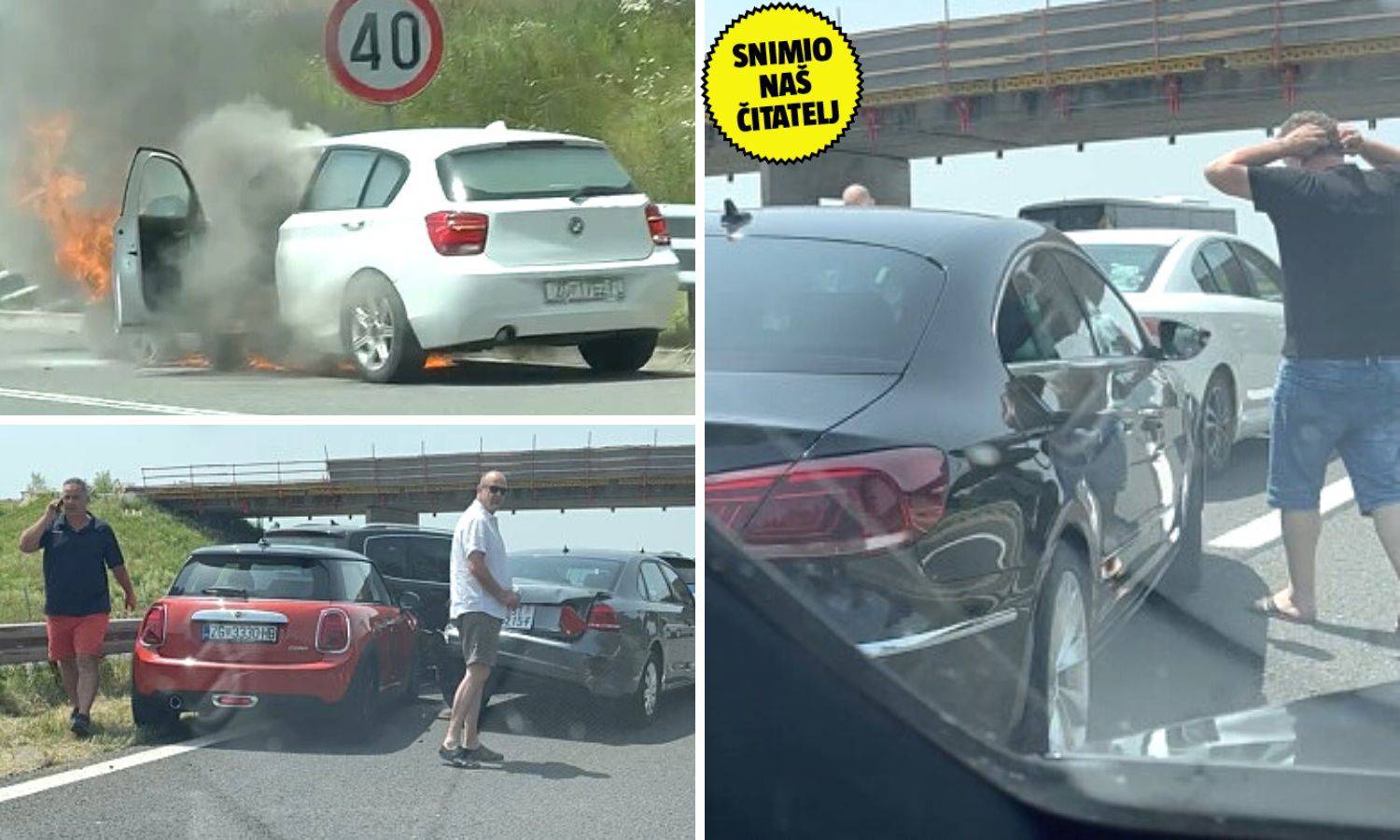 VIDEO Kaos na prometnicama: Više sudara, zapaljeni auto... Ogromne kolone prema moru