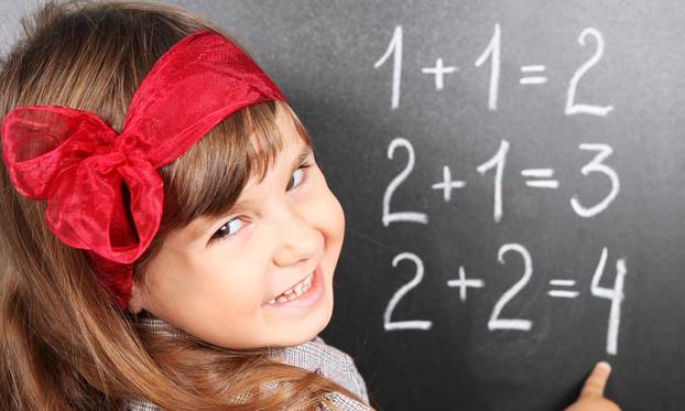 Girl Near Blackboard Learning Mathematics