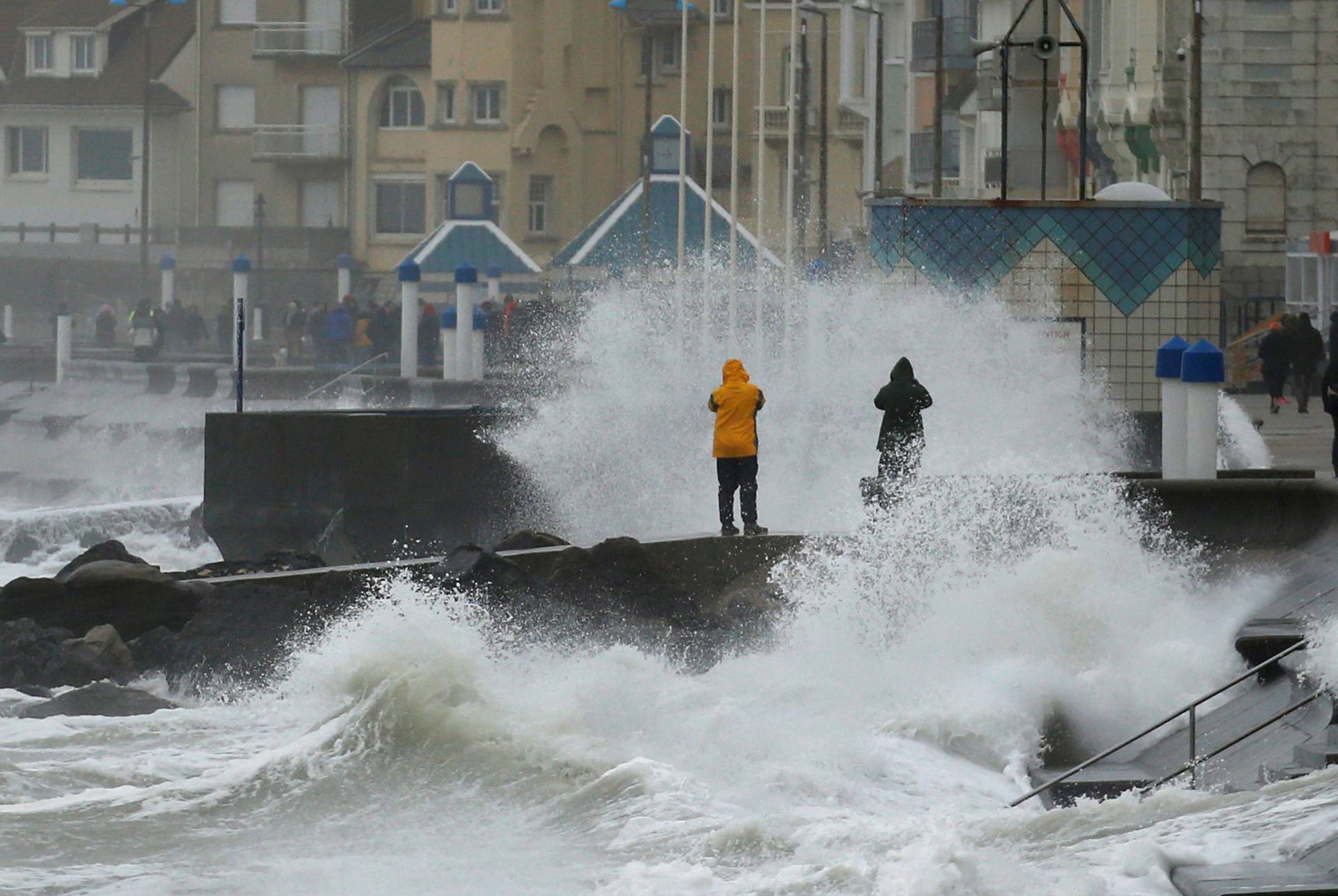 Waves crash against the breakwater during Storm Ciara at Wimereux