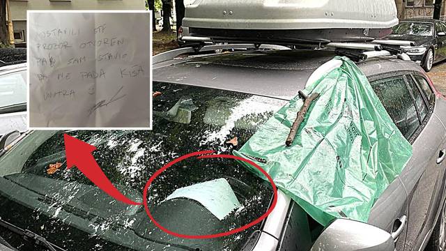 Osijek: Parkirao auto na kiši i zaboravio je podići prozor. Na staklu ga je dočekala poruka
