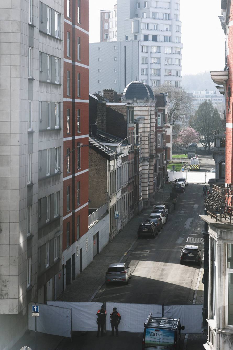 A view of the site of a synagogue damaged by an explosion in Liege