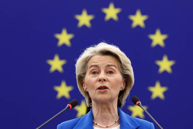 European Commission President Ursula von der Leyen addresses the EU Parliament in Strasbourg