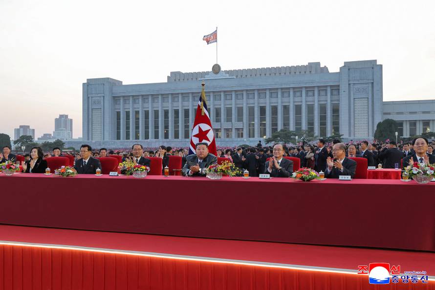 North Korean leader Kim Jong Un attends an event celebrating the work of the first session of the Supreme People's Assembly in Pyongyang