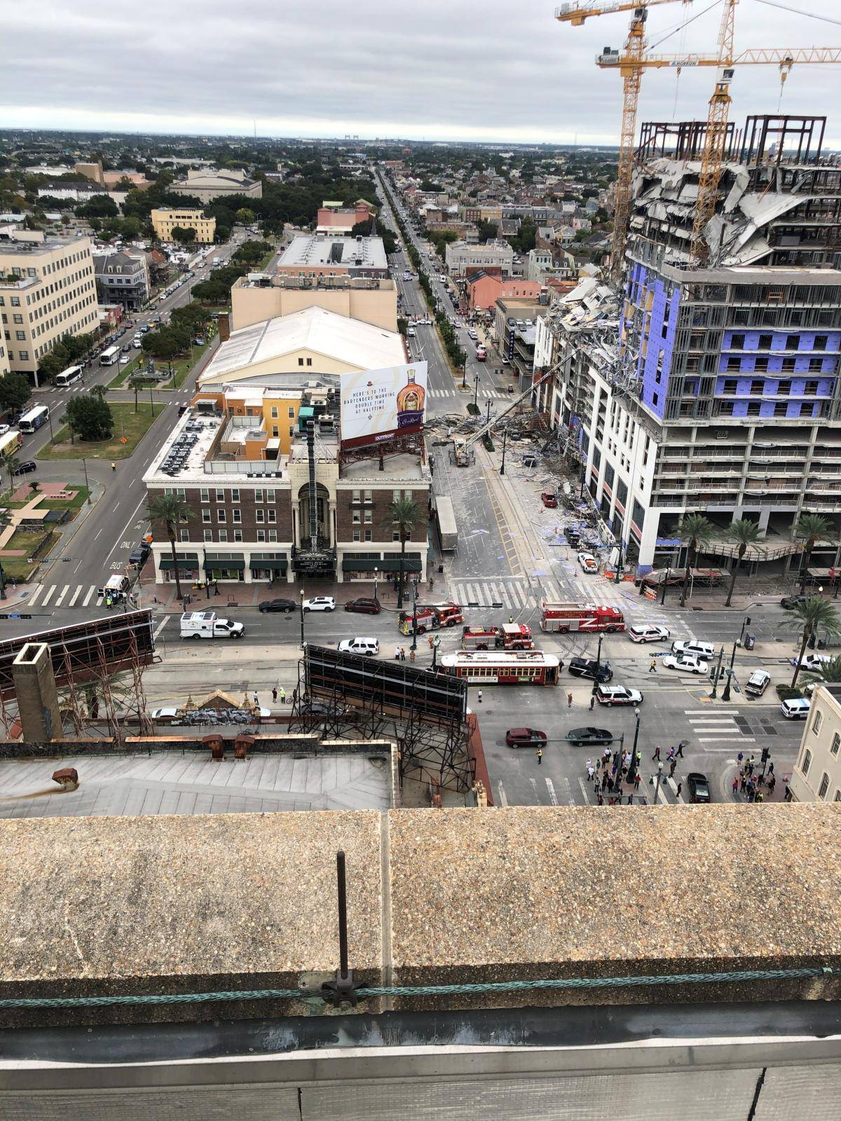 Damage is seen after a portion of a Hard Rock Hotel under construction collapsed in New Orleans, Louisiana