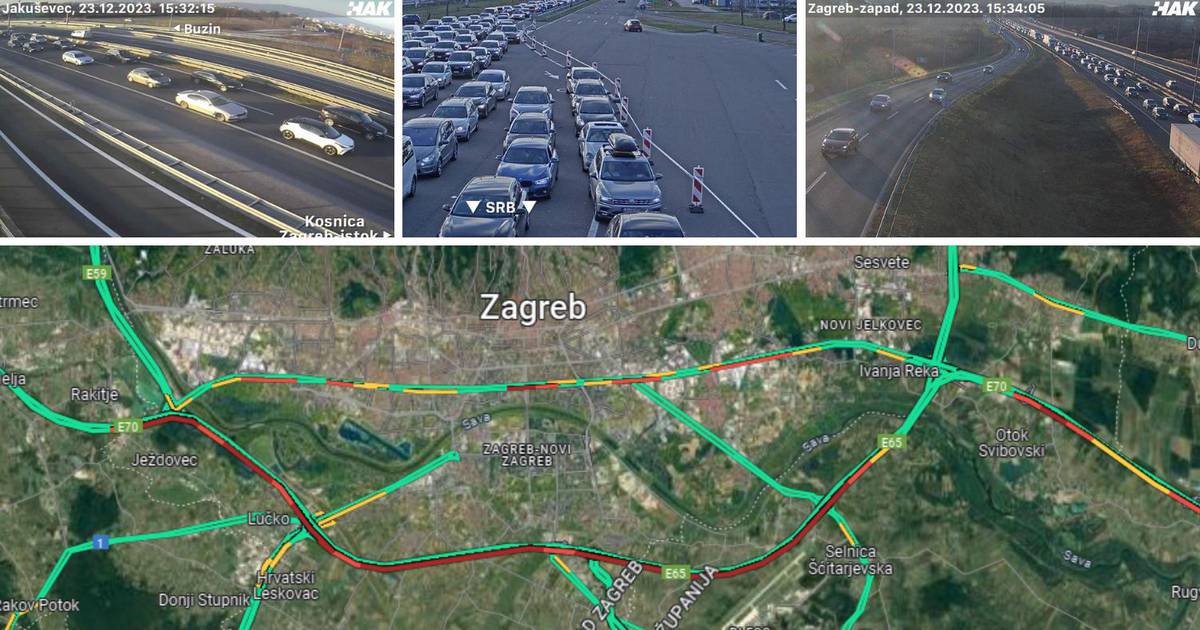 Crowds head east: Traffic collapse on Zagreb’s ring road at Bajakovo, stretching 14 kilometers