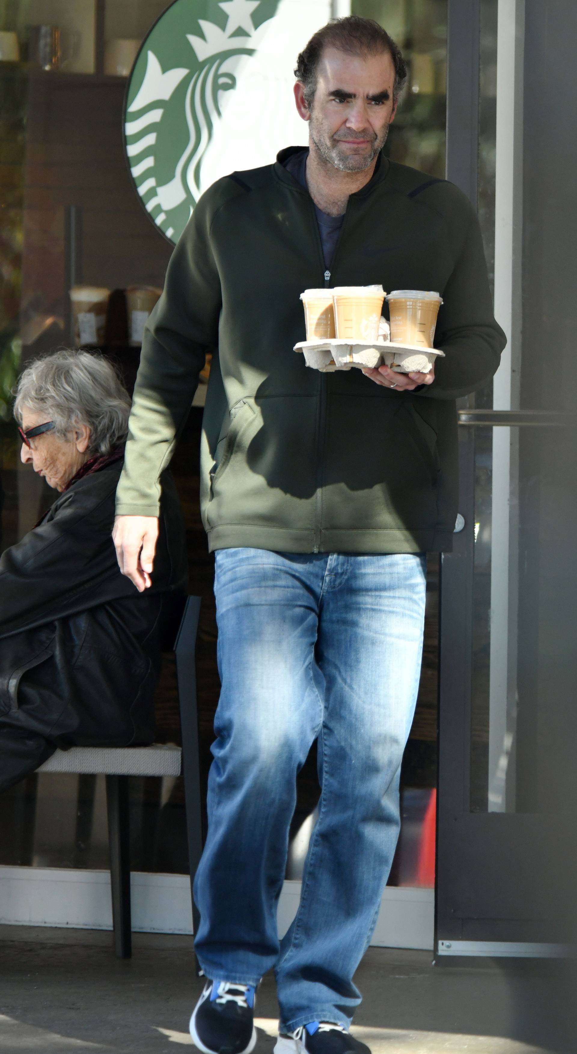 EXCLUSIVE: Tennis Player Pete Sampras Is Unrecognizable As He Is Seen Grabbing Coffee From Starbucks In The Beverly Glen Shopping Center - 26 Jan 2024