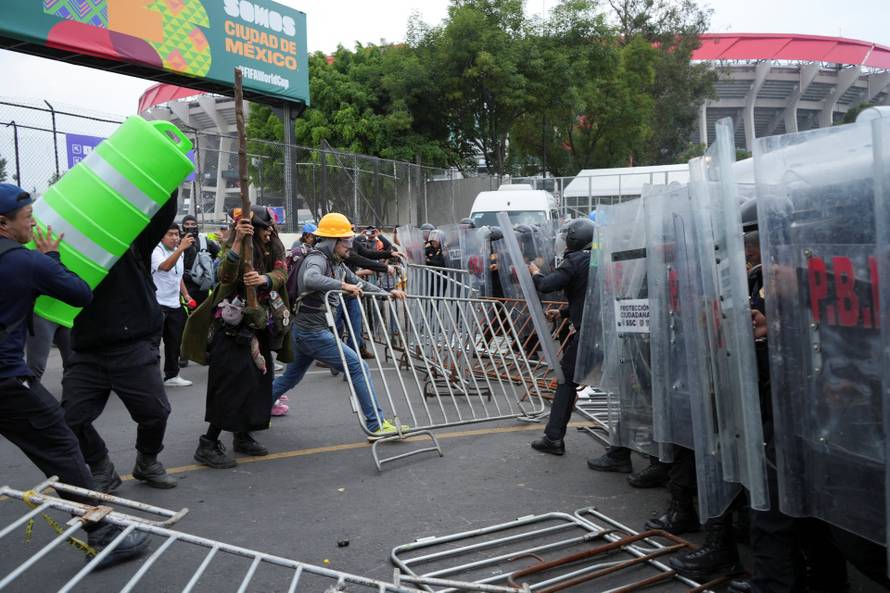 Protest march ahead of the opening match of the 2026 FIFA World Cup, in Mexico City