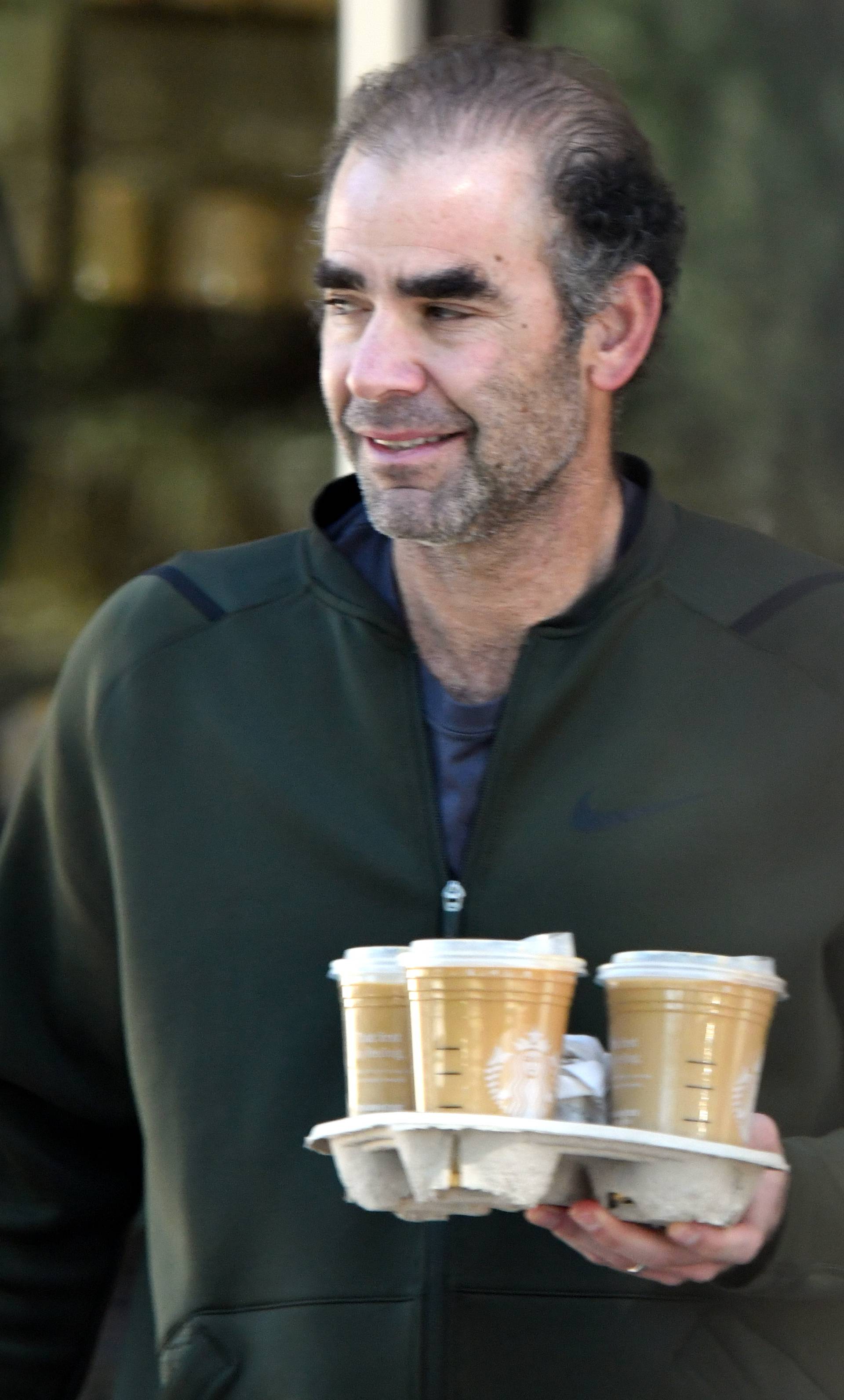 EXCLUSIVE: Tennis Player Pete Sampras Is Unrecognizable As He Is Seen Grabbing Coffee From Starbucks In The Beverly Glen Shopping Center - 26 Jan 2024