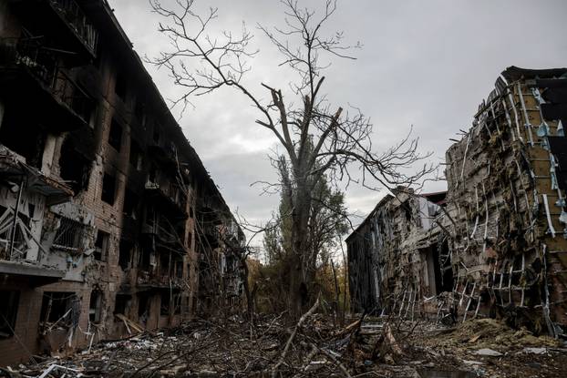 Apartment buildings damaged by Russian military strike in the frontline town of Kostiantynivka