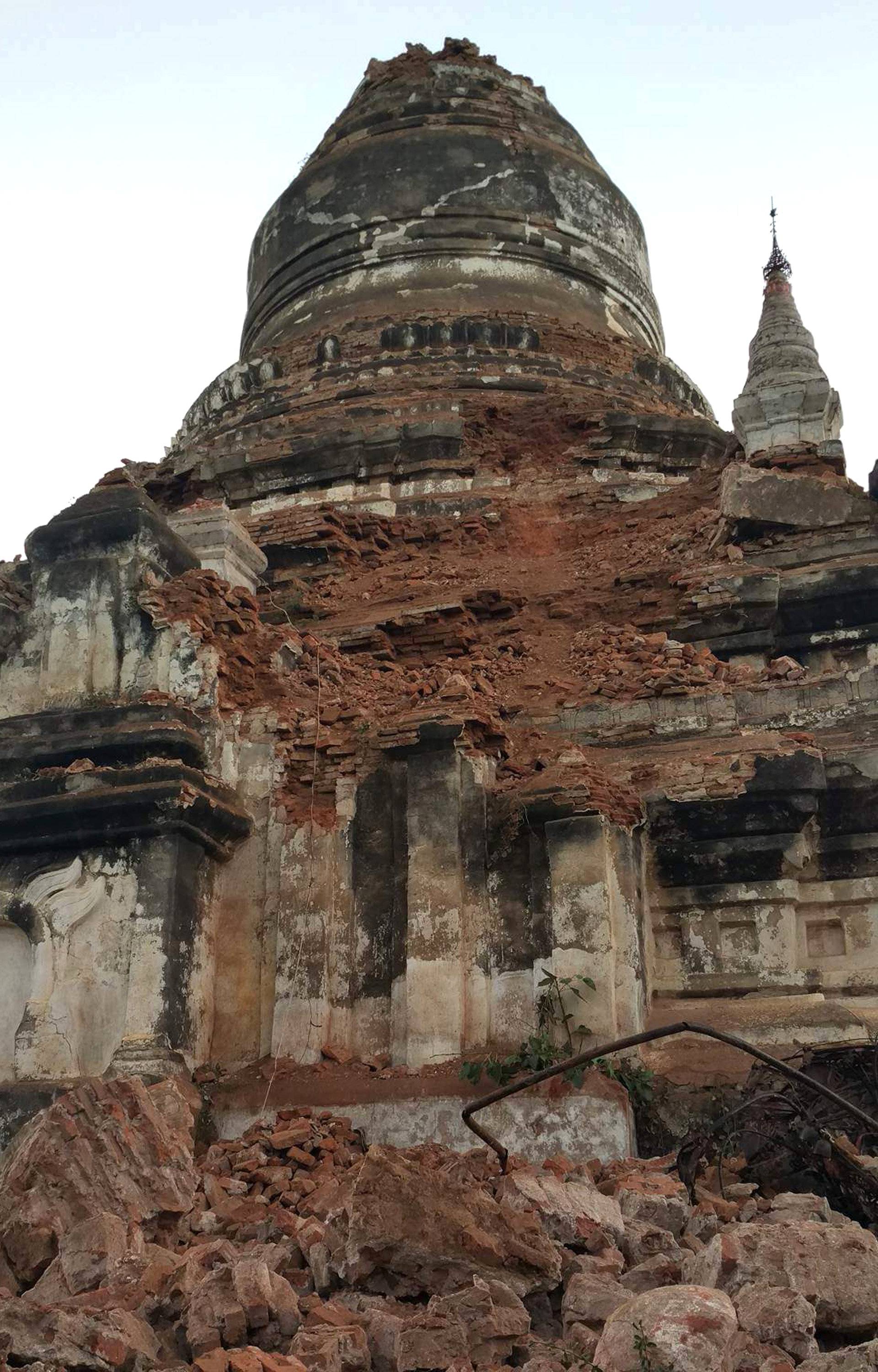 A damaged pagoda is seen after an earthquake in Bagan